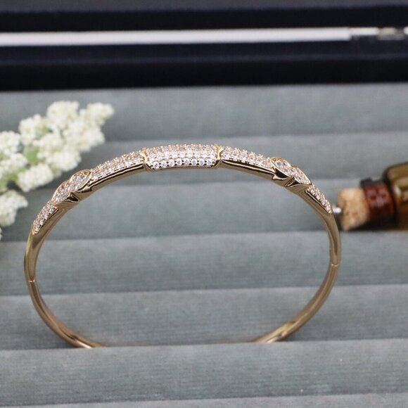 Rose Gold Bangle with Leaf Motif and Sparkling Stone Detailing, XPBL0559 - Picture 12 of 12